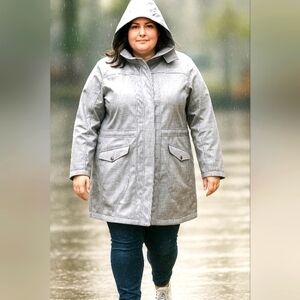 NWOT Gray Hooded Lined Rainjacket Sz XL